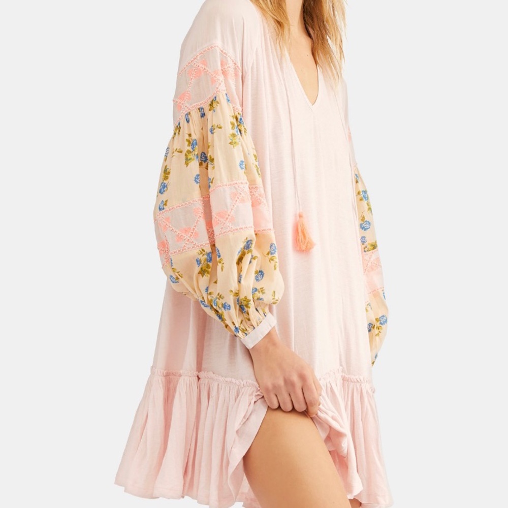 Mixed Beaded Embroidered High Low Peasant Tunic